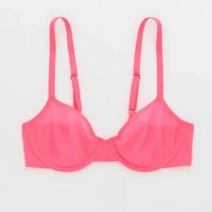 NWT Aerie 38D Smoothez Mesh Unlined Sheer Sexy Balconette Bright Pink Bra